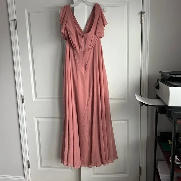 Davids Bridal Bridesmaid Dress with Flutter Sleeve Full Skirt - Picture 2 of 5